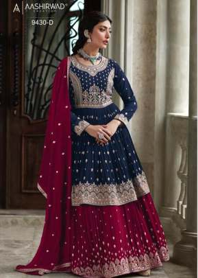 Aashirwad Creation Radhika Heavy Faux Georgette With Embroidery Work Designer Suit Blue And Maroon Color DN 9430