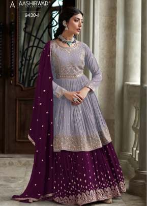 Aashirwad Creation Radhika Heavy Faux Georgette With Embroidery Work Designer Suit Lavender And Wine Color DN 9430