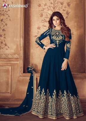 Aashirwad Creation Real Faux Georgette Anarkali Gown Nevy Blue Color DN 8201