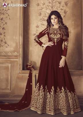 Aashirwad Creation Real Faux Georgette Anarkali Gown Maroon Color DN 8201