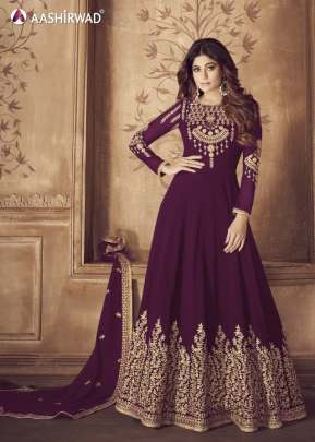 Aashirwad Creation Real Faux Georgette Anarkali Gown Wine Color DN 8201