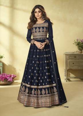 Aashirwad Creation Saarang Heavy Faux Georgette Anarkali Salwar Suit Nevy Blue Color DN 9190