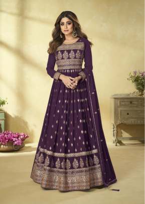 Aashirwad Creation Saarang Heavy Faux Georgette Anarkali Salwar Suit Light Wine Color DN 9190