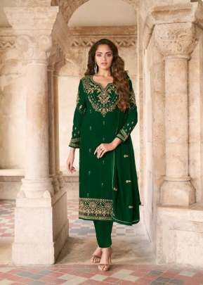 Aashirwad Creation Saarya Heavy Faux Georgette Designer Salwar Suit Green Color DN 8600