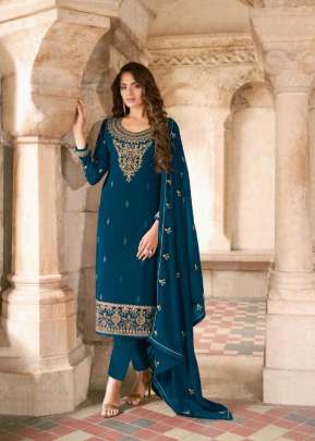 Aashirwad Creation Saarya Heavy Faux Georgette Designer Salwar Suit Teal Color DN 8602