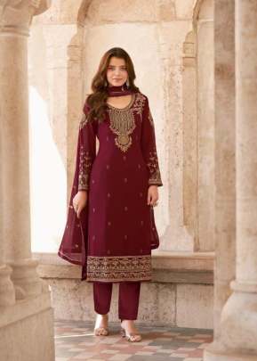 Aashirwad Creation Saarya Heavy Faux Georgette Designer Salwar Suit Maroon Color DN 8603