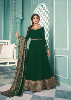 Aashirwad Creation Samaira Heavy Faux Georgette Embroidered Sequence Work Anarkali Suit Green Color DN 8338