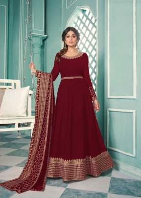 Aashirwad Creation Samaira Heavy Faux Georgette Embroidered Sequence Work Anarkali Suit Maroon Color DN 8338