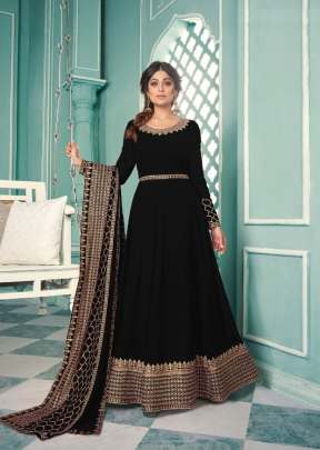 Aashirwad Creation Samaira Heavy Faux Georgette Embroidered Sequence Work Anarkali Suit Black Color DN 8338