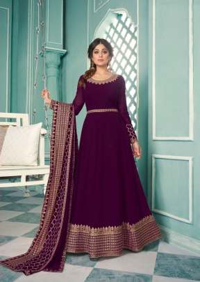 Aashirwad Creation Samaira Heavy Faux Georgette Embroidered Sequence Work Anarkali Suit Wine Color DN 8338