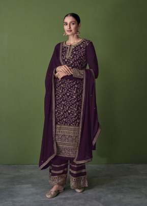 Aashirwad Creation Sayuri Falaq Heavy Faux Georgette With Embroidered Designer Suit Wine Color DN 151