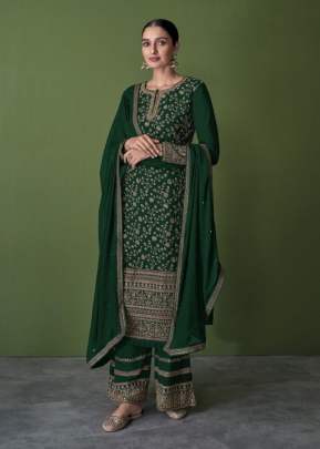 Aashirwad Creation Sayuri Falaq Heavy Faux Georgette With Embroidered Designer Suit Green Color DN 151