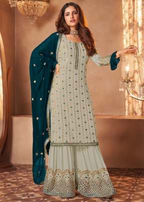 Aashirwad Creation Sayuri Inara Embroidery Work Palazzo Suit Silver Color DN 131 B