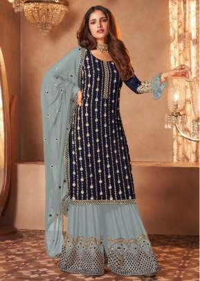 Aashirwad Creation Sayuri Inara Heavy Faux Georgette Fancy Palazzo Suit Blue Color DN 131 F