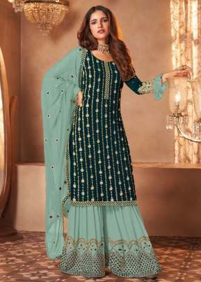 Aashirwad Creation Sayuri Inara Heavy Faux Georgette Designer Palazzo Suit Bottle Green Color DN 131 H