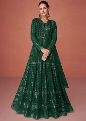 Aashirwad Creation Season Blooming Georgette Anarkali Salwar Kameez Green Color DN 9456