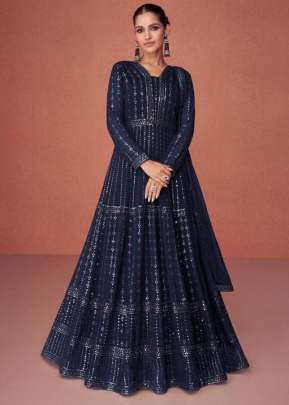 Aashirwad Creation Season Blooming Georgette Anarkali Salwar Kameez Nevy Blue Color DN 9459