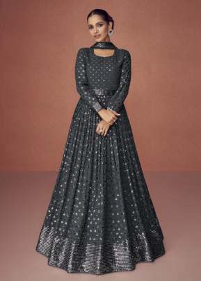 Aashirwad Creation Season Gold Heavy Faux Georgette Anarkali Suit Grey Color DN 9363