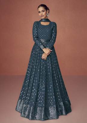 Aashirwad Creation Season Gold Heavy Faux Georgette Anarkali Suit Nevy Blue Color DN 9363