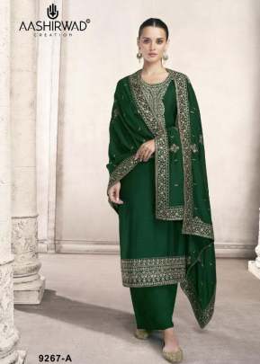 Aashirwad Creation Siya Heavy Dola Silk With Embroidery Work Designer Suit Green Color DN 9267