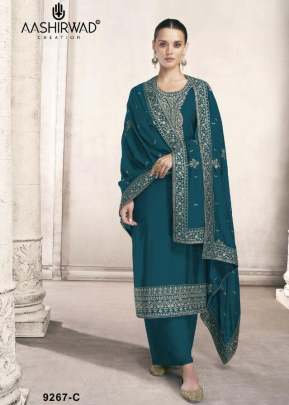 Aashirwad Creation Siya Heavy Dola Silk With Embroidery Work Designer Suit Rama Color DN 9267