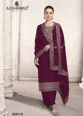 Aashirwad Creation Siya Heavy Dola Silk With Embroidery Work Designer Suit Wine Color DN 9267