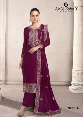 Aashirwad Creation Siya Heavy Dola Silk With Embroidery Work Designer Suit Wine Color DN 9266