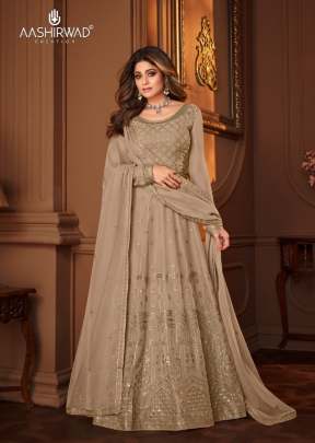 Aashirwad Creation Vintage Heavy Faux Georgette Anarkali Suit Cream Color DN 8686