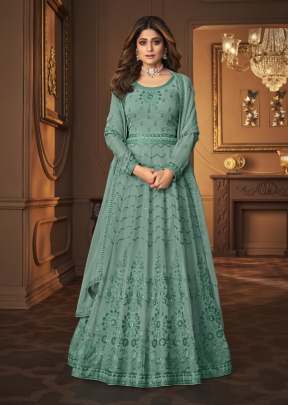 Aashirwad Creation Vintage Heavy Faux Georgette Anarkali Suit Sky Color DN 8683