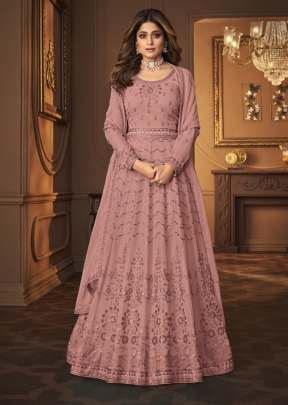 Aashirwad Creation Vintage Heavy Faux Georgette Anarkali Suit Pink Color DN 8683