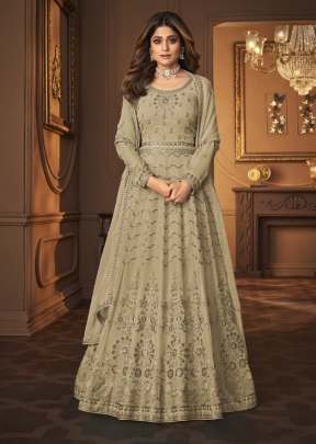 Aashirwad Creation Vintage Heavy Faux Georgette Anarkali Suit Chiku Color DN 8683