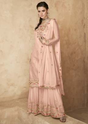 Aashirwad Gramo Heavy Faux Georgette Palazzo Suit Peach Color DN 127