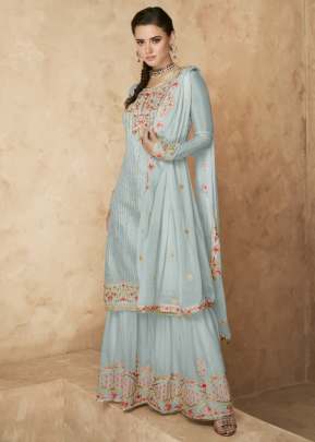 Aashirwad Gramo Heavy Faux Georgette Palazzo Suit Sky Color DN 127