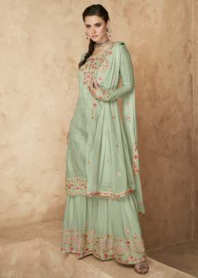 Aashirwad Gramo Heavy Faux Georgette Palazzo Suit Pista Color DN 127