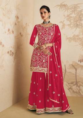 Aashirwad Gulkand Elan Real Georgette With Embroidery Work Sharara Suit Pink Color DN 9409