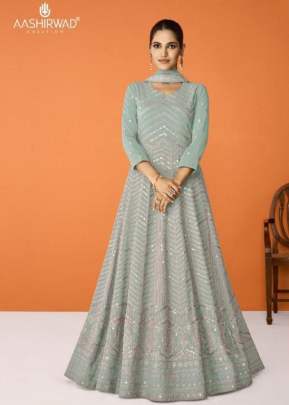 Aashirwad Gulkand Imara Heavy Faux Georgette With Embroidery Work Anarkali Salwar Kameez Light Teal Color DN 9321