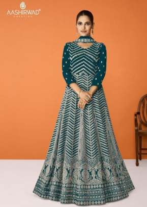 Aashirwad Gulkand Imara Heavy Faux Georgette With Embroidery Work Anarkali Salwar Kameez Teal Color DN 9321