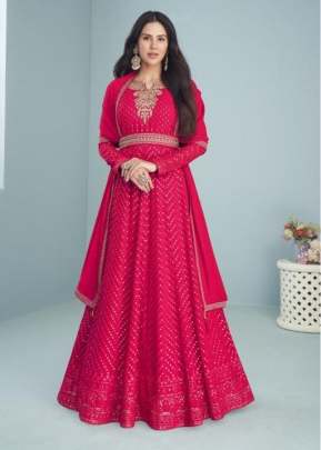 Aashirwad Gulkand Mogra Heavy Faux Georgette With Coding Work Anarkali Suit Dark Pink Color DN 9291 A