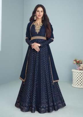 Aashirwad Gulkand Mogra Heavy Faux Georgette With Coding Work Anarkali Suit Nevy Blue Color DN 9291 D