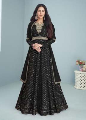 Aashirwad Gulkand Mogra Heavy Faux Georgette With Coding Work Anarkali Suit Black Color DN 9291 E