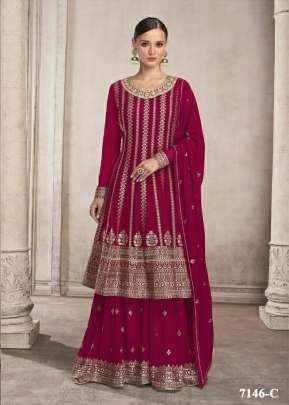 Aashirwad Gulkayra Designer Foram Heavy Faux Georgette Sharara Suit Rani Color DN 7146 