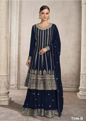 Aashirwad Gulkayra Designer Foram Heavy Faux Georgette Sharara Suit Nevy Blue Color DN 7146 