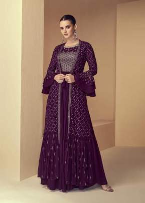 Aashirwad Gulkayra Forever Heavy Faux Georgette Designer Suit Wine Color DN 7152