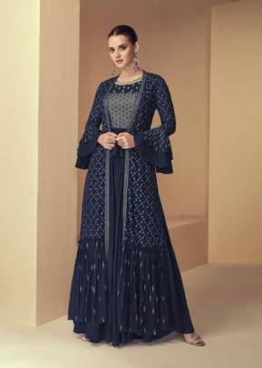 Aashirwad Gulkayra Forever Heavy Faux Georgette Designer Suit Nevy Blue Color DN 7152