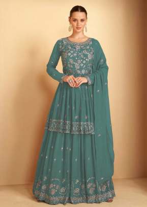 Aashirwad Gulkayra Imlie Heavy Faux Georgette With Embroidery Sequences Work Palazzo Suit Wintergreen Dream Color DN 7182