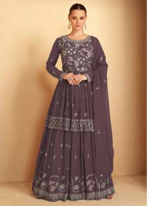 Aashirwad Gulkayra Imlie Heavy Faux Georgette With Embroidery Sequences Work Palazzo Suit Dark Purple Grey Color DN 7182