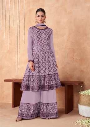 Aashirwad Gulkayra Izhaar Heavy Fox Georgette With Embroidery Sequences Work Palazzo Suit Purple Color DN 7190