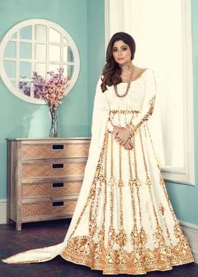 Aashirwad Gulnar Fancy Faux Georgette With Embroidered Anarkali Suit White Color DN 8543