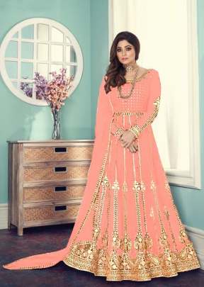 Aashirwad Gulnar Fancy Faux Georgette With Embroidered Anarkali Suit Peach Color DN 8543