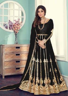 Aashirwad Gulnar Fancy Faux Georgette With Embroidered Anarkali Suit Black Color DN 8543